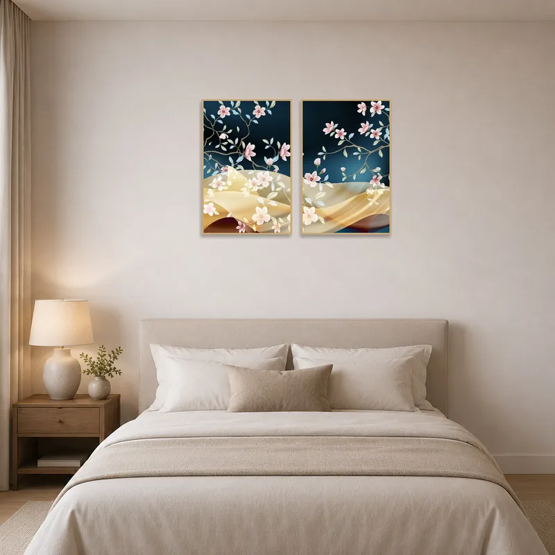 Floral prints creating a calming atmosphere in a bedroom.