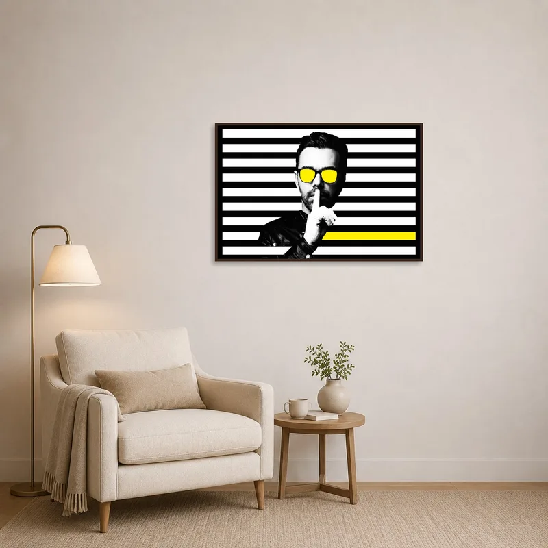 Brighten a cozy reading corner with bold, yellow-accented modern art.