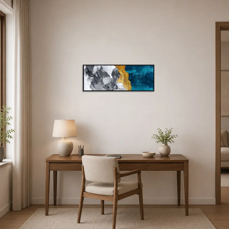 Bold abstract piece energizing a contemporary home office.