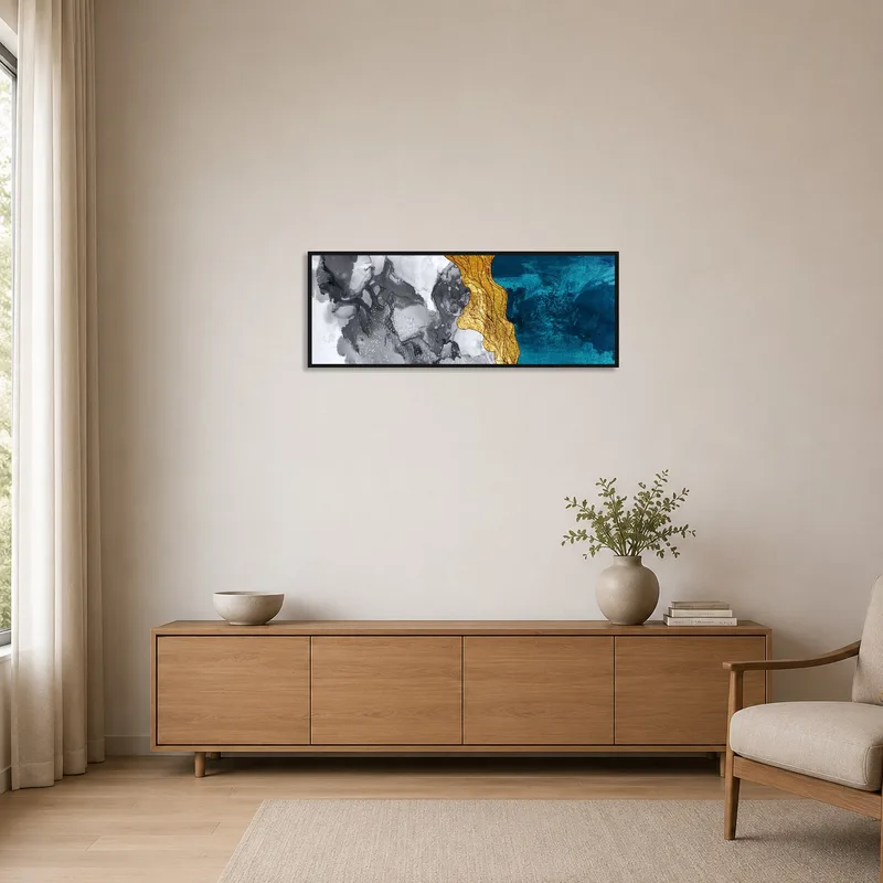 Abstract art piece on a stark white wall, enhancing a minimalist space.