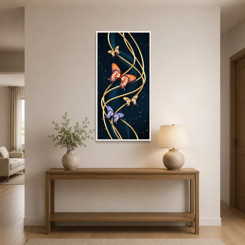 Butterflies in Flight adorns the entrance hall, adding charm.