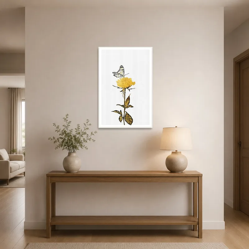 Botanical print welcomes guests in the entrance hall.