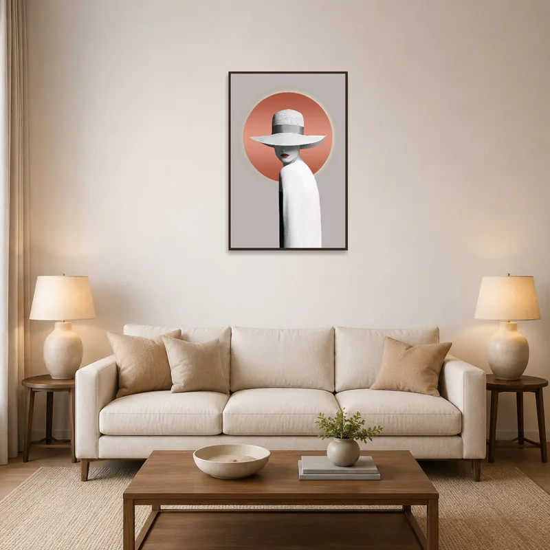 Chic silhouette art print adds elegance to a living room wall.