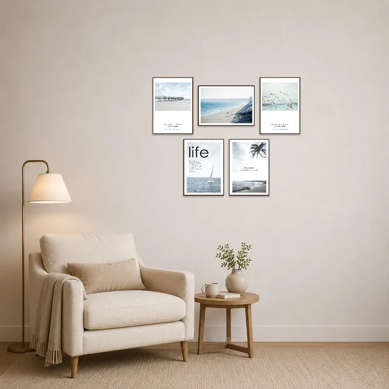 A tranquil beach and ocean scene in a reading corner.