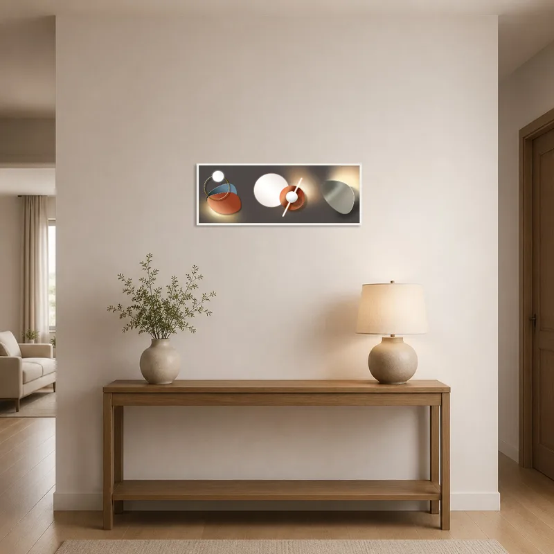 Abstract geometric art greeting guests in the entrance hall.