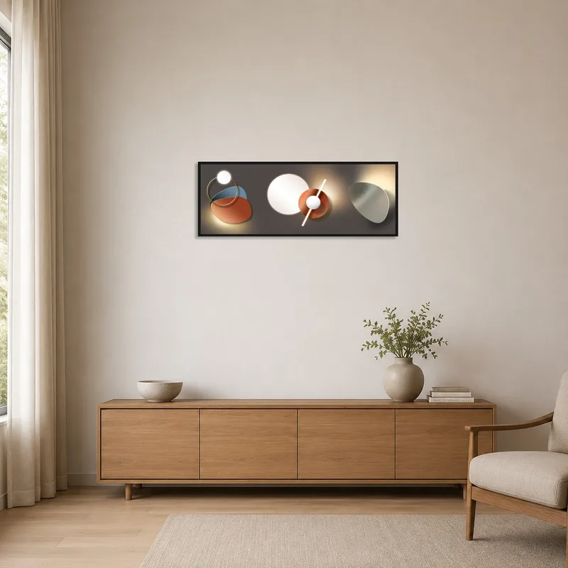 Minimalist room with a focus on abstract geometric shapes.