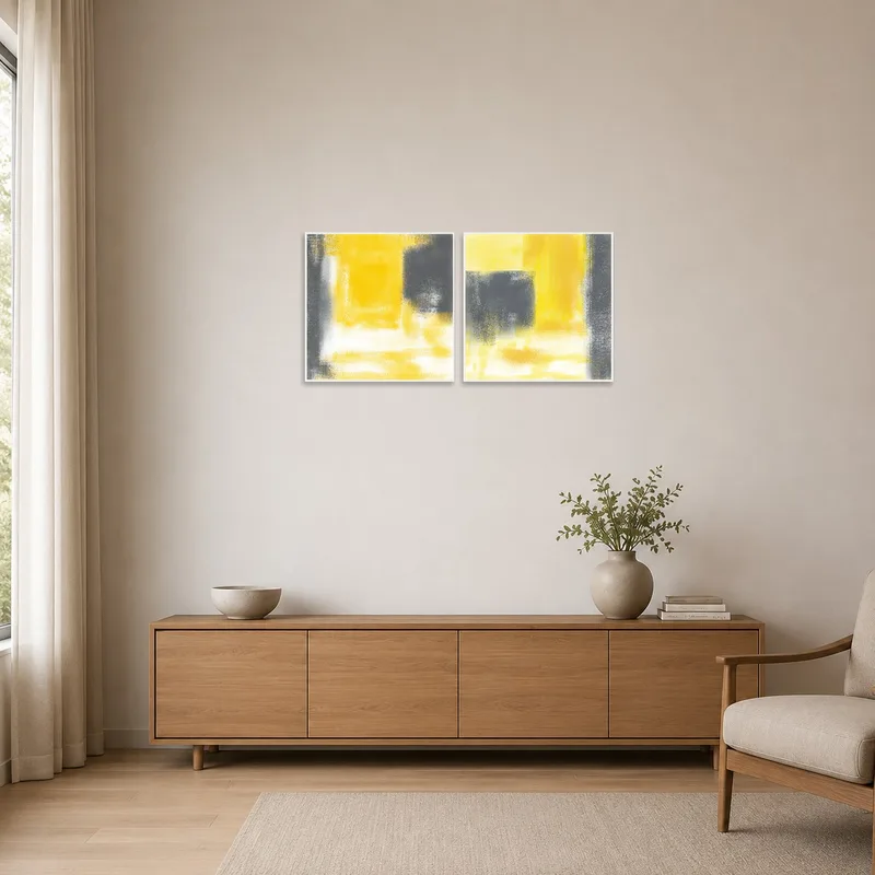 Abstract artwork complementing a minimalist room design.