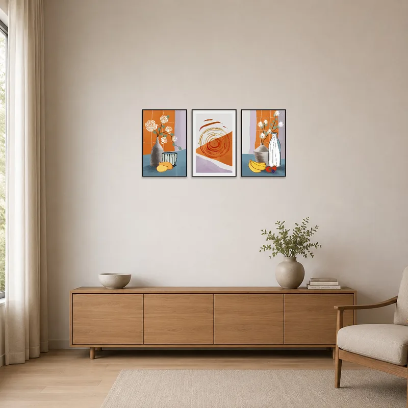 Minimalist space with a contemporary art set adding a subtle artistic touch.