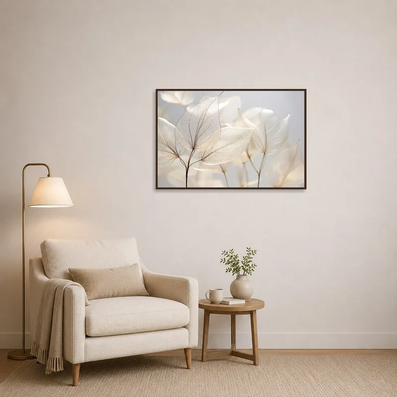 Soft leaf design print adds tranquility to a cozy reading corner.