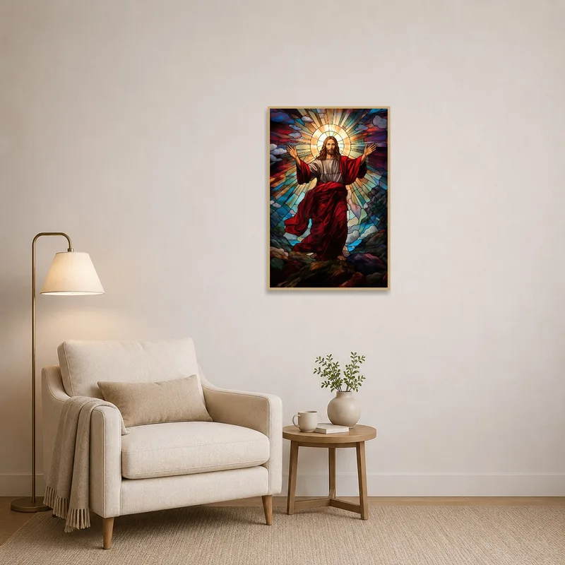 Stained glass design adds warmth to a reading corner.