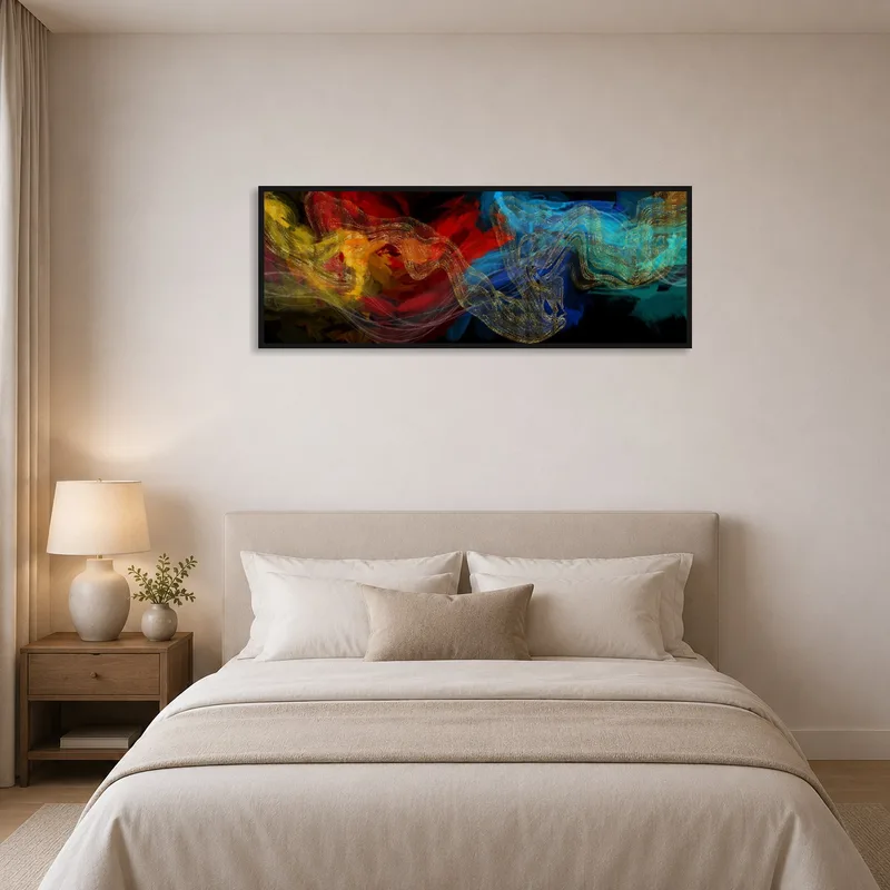 Calming swirl patterns create a serene atmosphere in the bedroom.