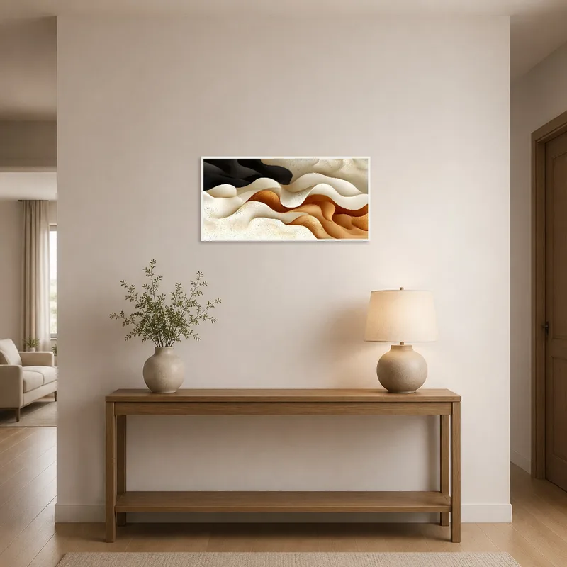 Dynamic abstract waves greeting visitors in the entrance hall.