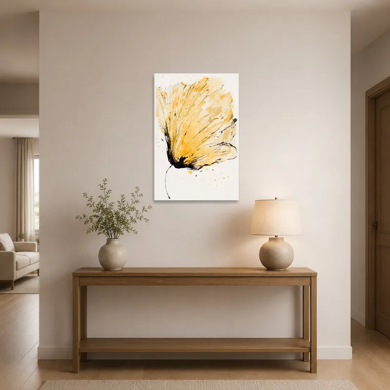 Brighten the entrance hall with abstract yellow floral brushstroke artwork.
