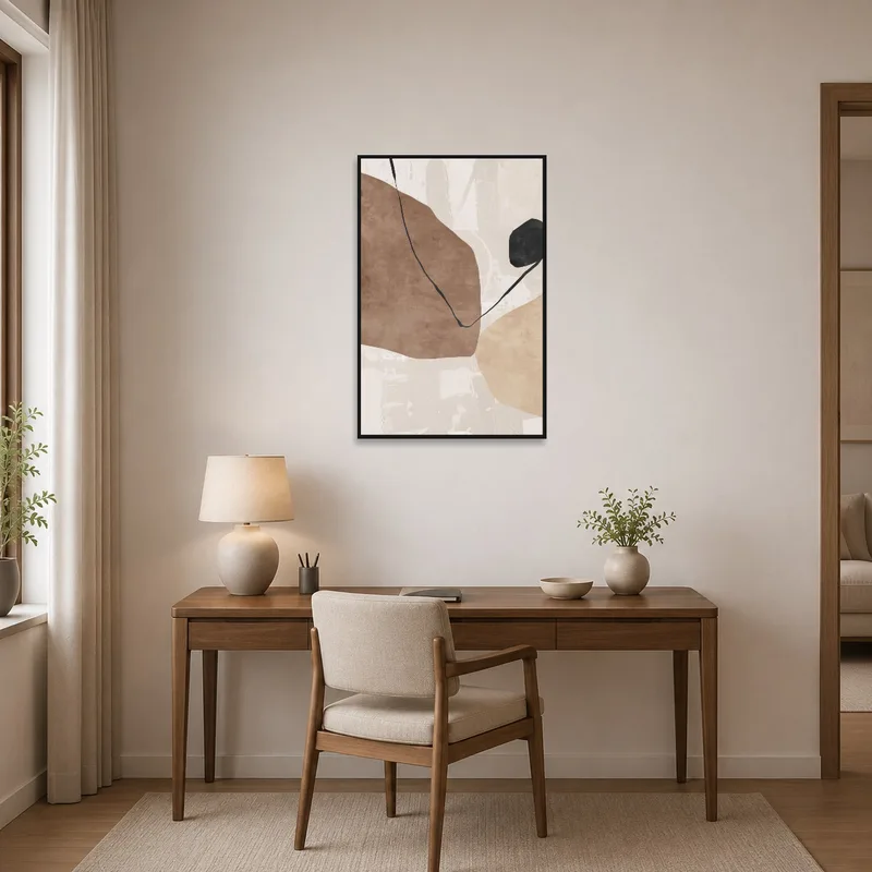 Earthy abstract piece inspiring creativity in a modern home office.
