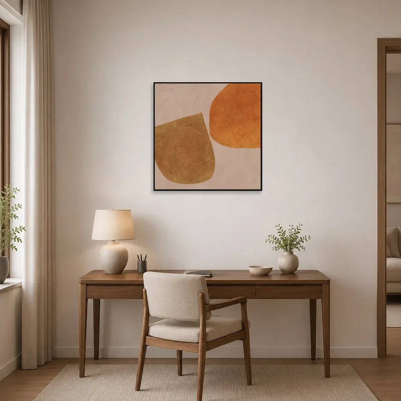 Geometric composition inspires creativity in a stylish home office.