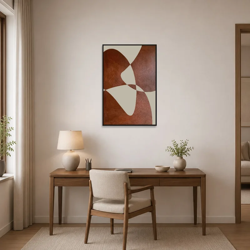 Earthy abstract geometric art enriching a home office with a touch of sophistication.