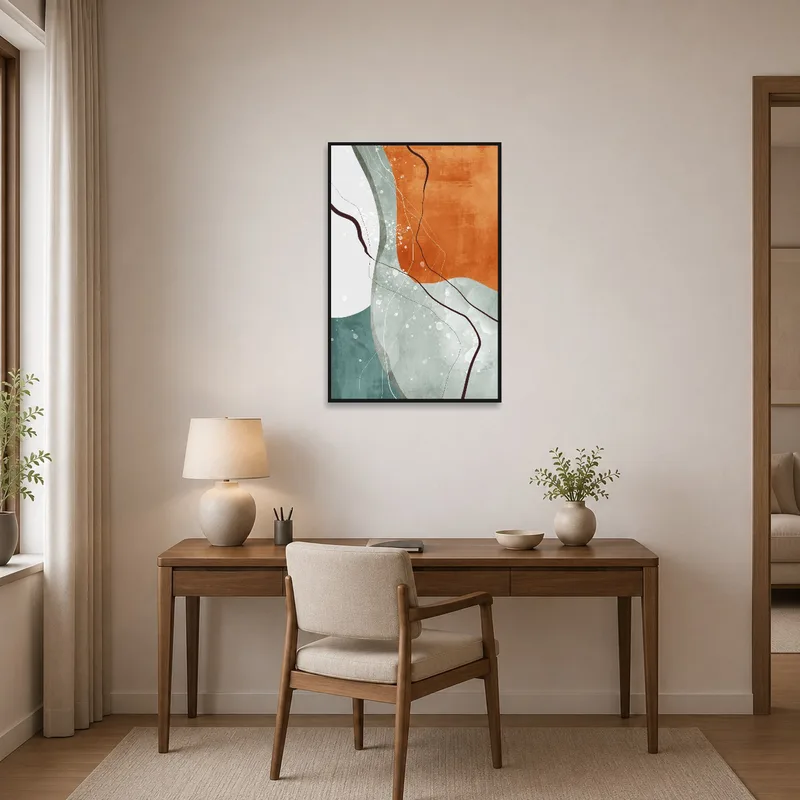 Home office atmosphere enriched by earthy abstract geometric art