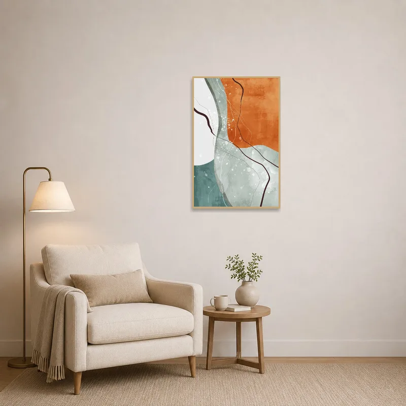 Reading corner enhanced by earthy geometric art creating a calm space