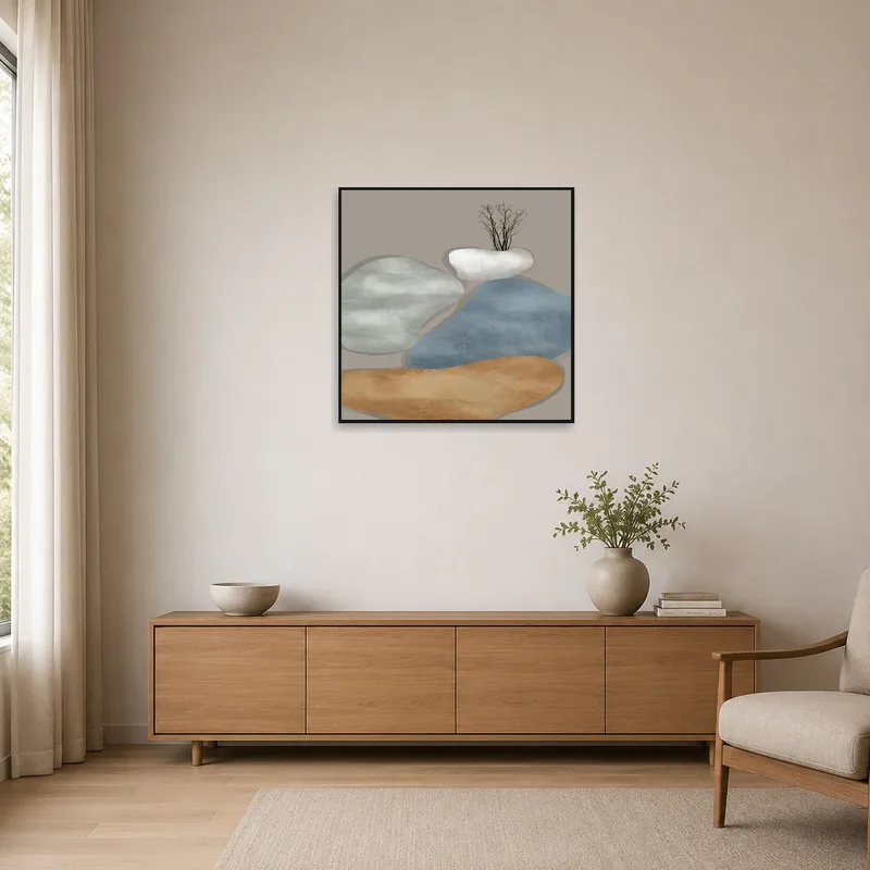 Earthy tones abstract featuring branches in a minimalist room.