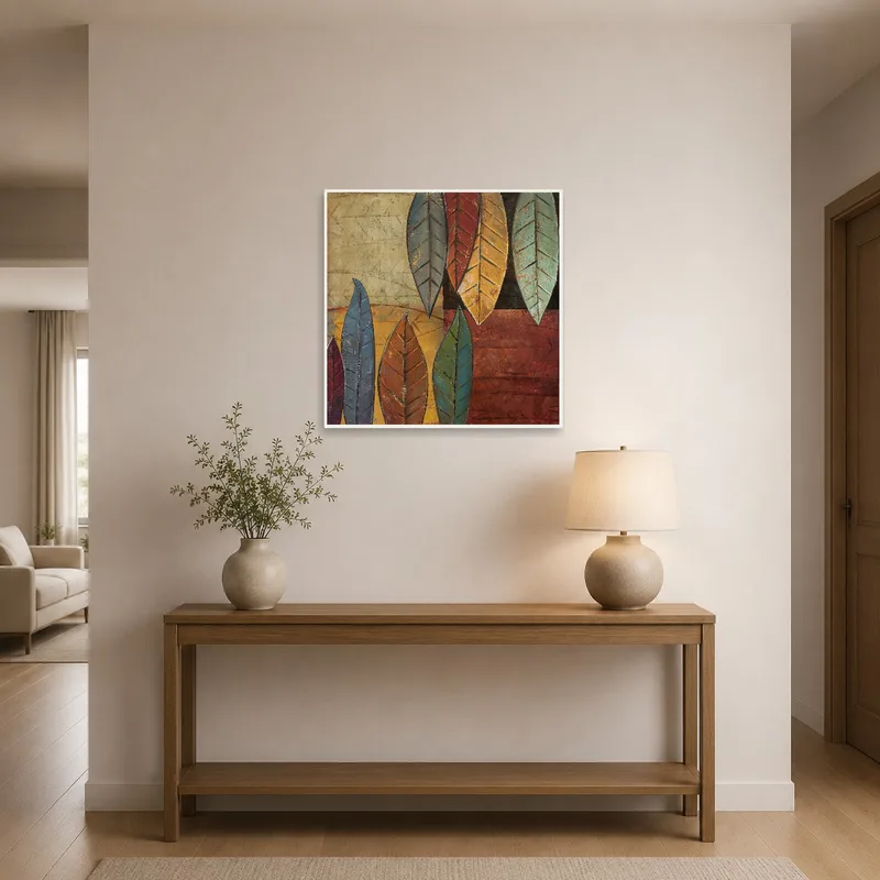 Earthy Tones Leaf Composition greeting guests in a stylish entrance hall.
