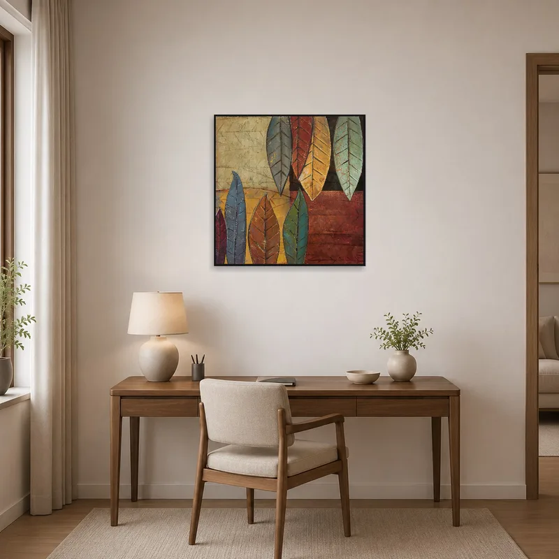 Earthy Tones Leaf Composition inspiring creativity in a tidy home office.