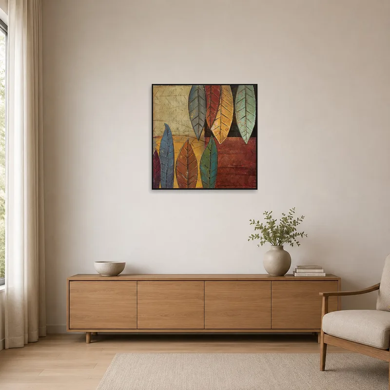 Earthy Tones Leaf Composition enhancing the simplicity of a minimalist space.