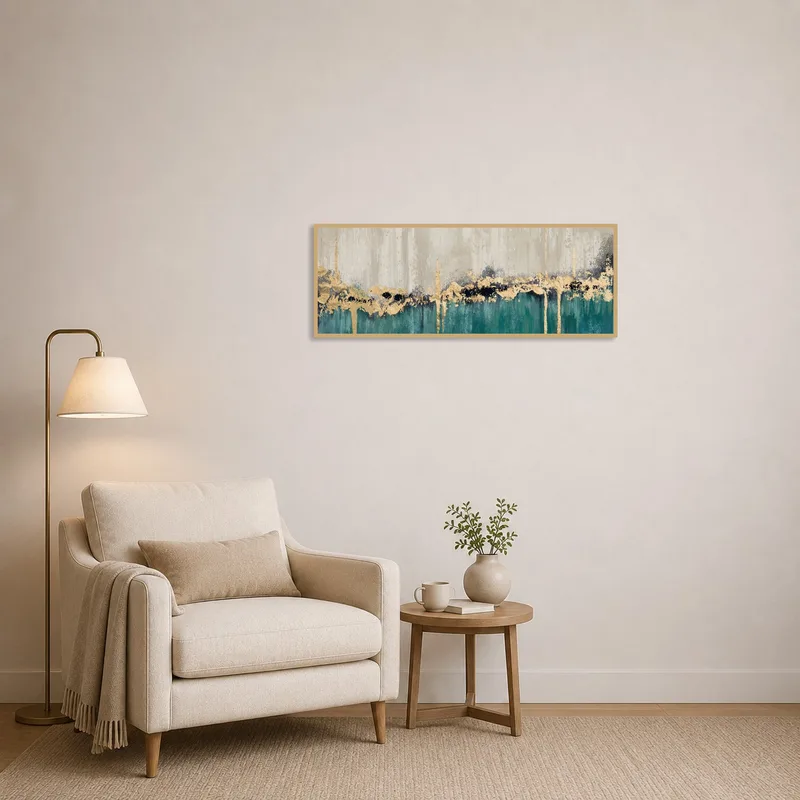 Elegant abstract art adds sophistication to a cozy reading corner.