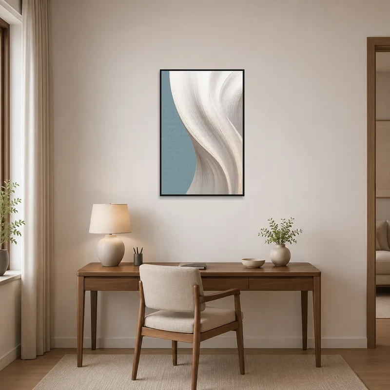 Neutral hues artwork inspiring creativity in a modern home office.
