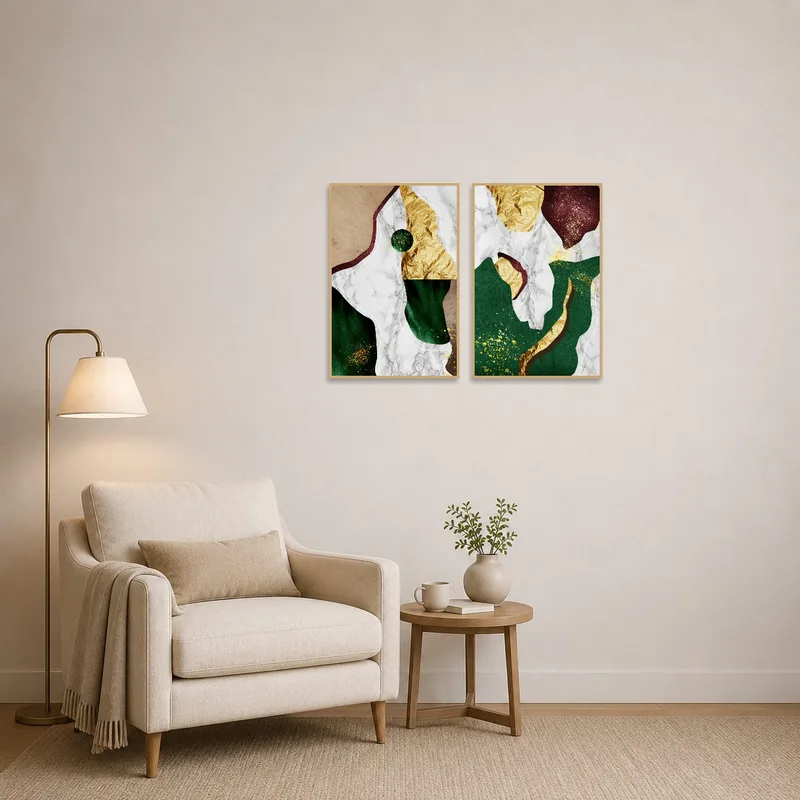 Elegant abstract duo adding sophistication to a cozy reading corner.