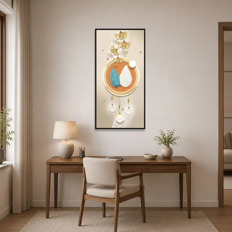 Golden charm floral print inspiring creativity in a modern home office.