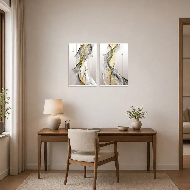 Abstract lines bring a touch of luxury to a productive home office.