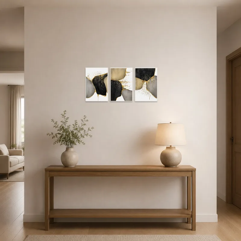 Triptych set adding elegance to an entrance hall wall.