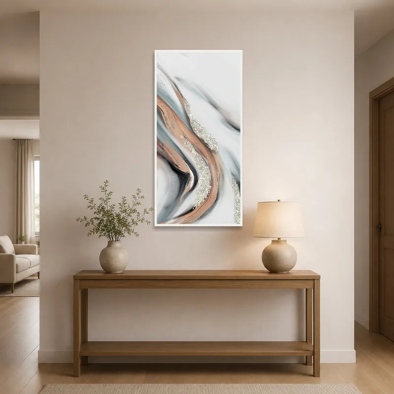 Flowing marble artwork greeting guests in the entrance hall.