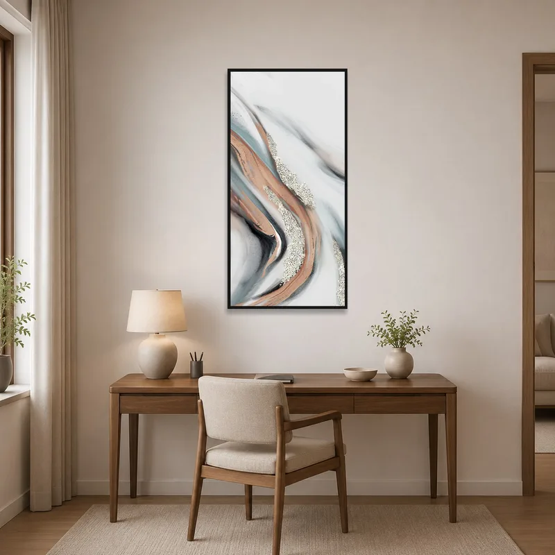 Sophisticated marble art elevating the aesthetic of a home office.