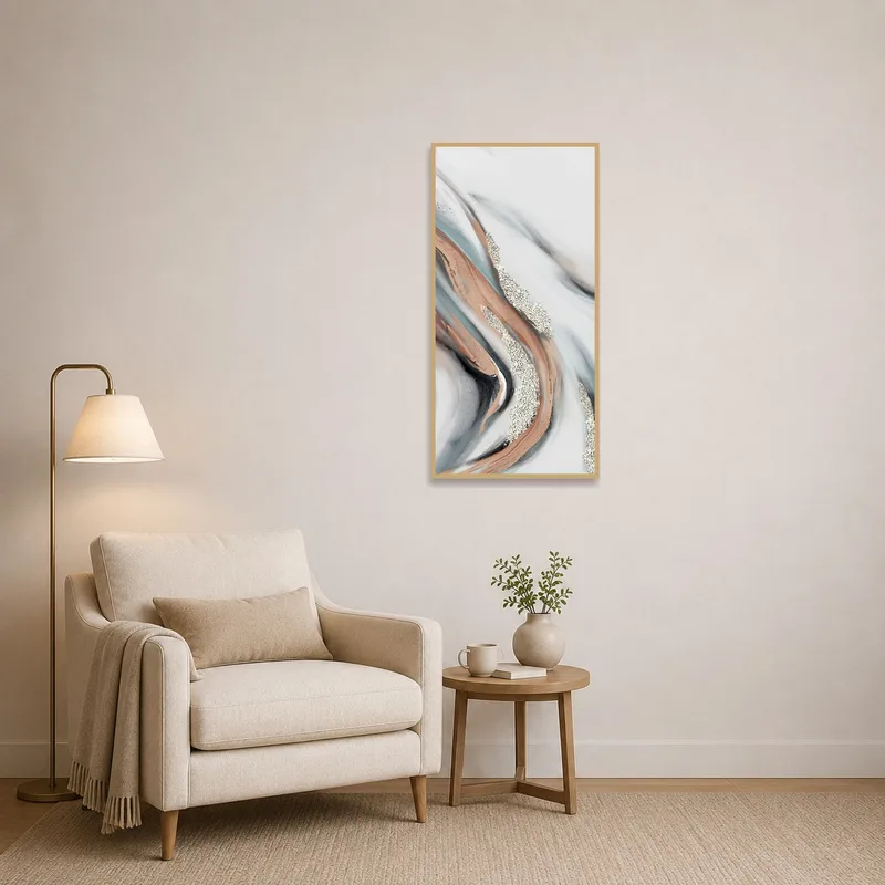 Elegant art piece enhancing serenity in a cozy reading corner.