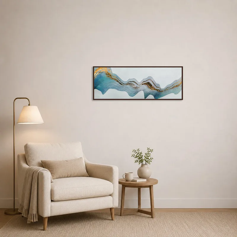 Elegant abstract art with golds brightening a reading corner.