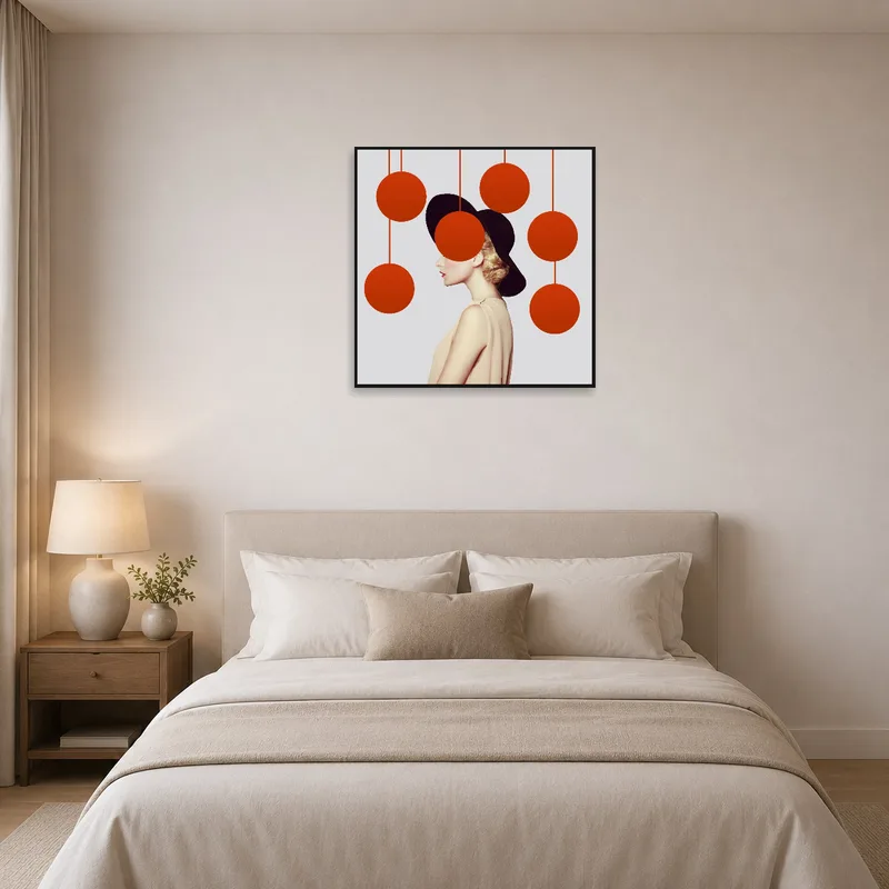 Abstract portrait adds flair to a bedroom wall.