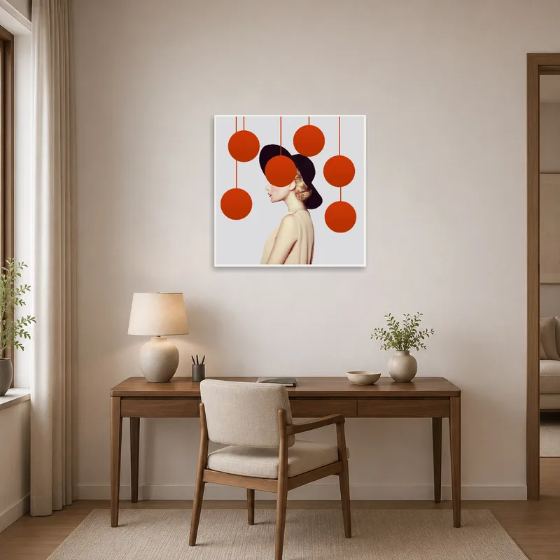 Sophisticated touch with red spheres in a home office.