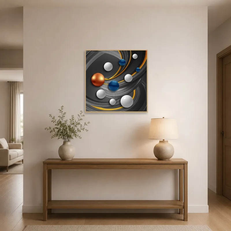 Elegant abstract spheres piece in a stylish entrance hall.