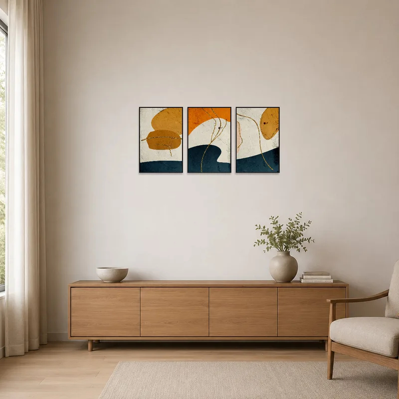 Elegant earth-tone triptych enhancing a minimalist space with subtle style.
