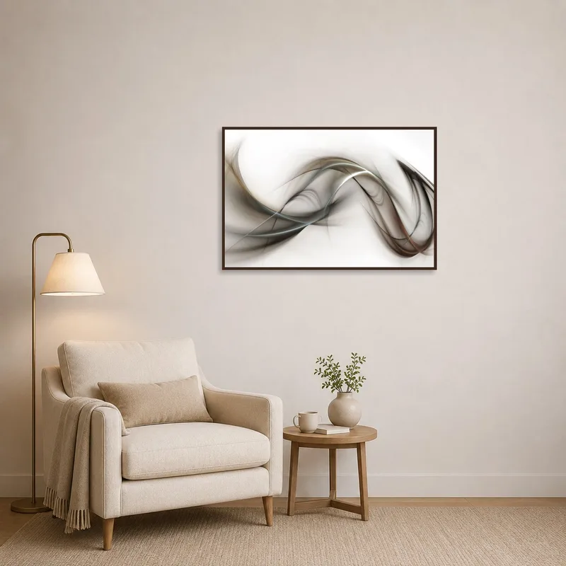 Artwork of abstract waves enhancing a cozy reading corner.