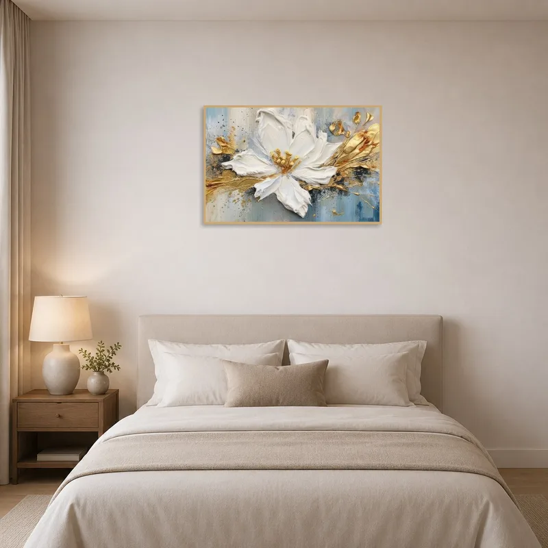 Elegant Blossom art creating a serene and elegant ambiance in the bedroom.