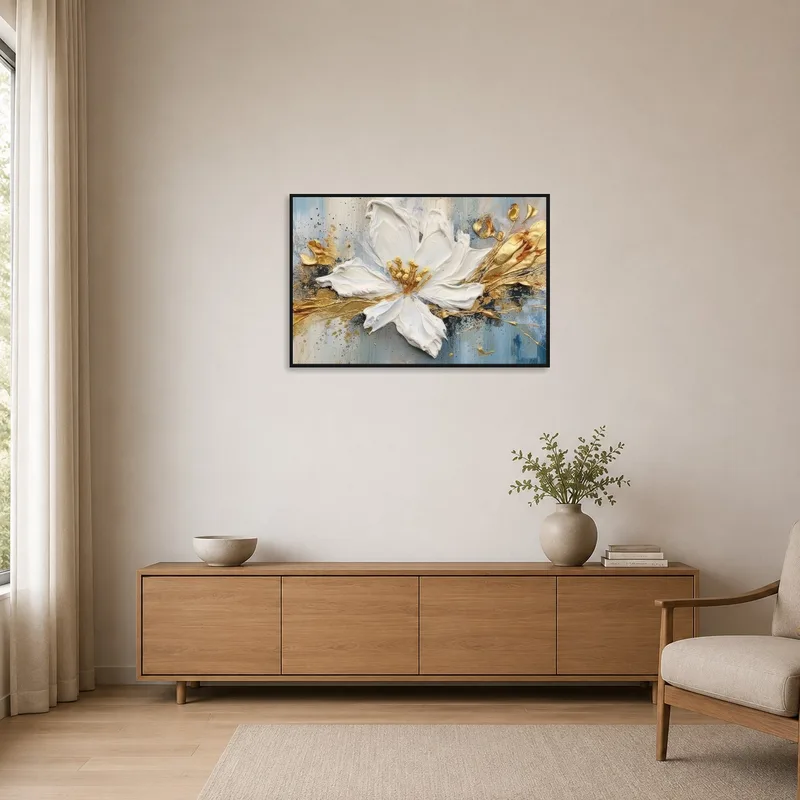 Elegant Blossom art in a minimalist room, enhancing the serene atmosphere.