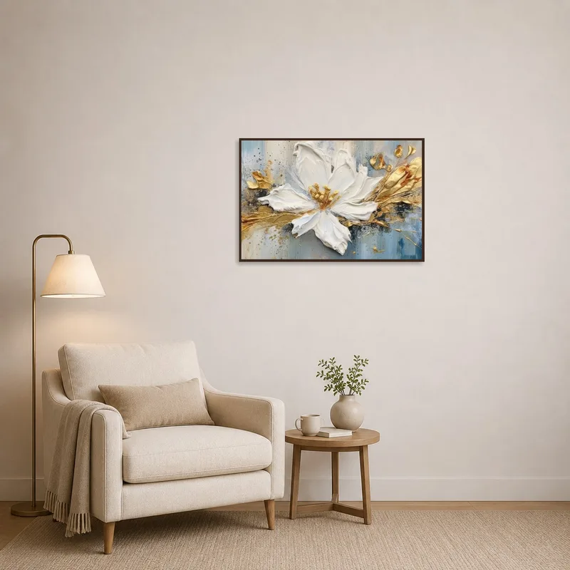 Elegant Blossom art bringing a calming floral presence to the reading corner.
