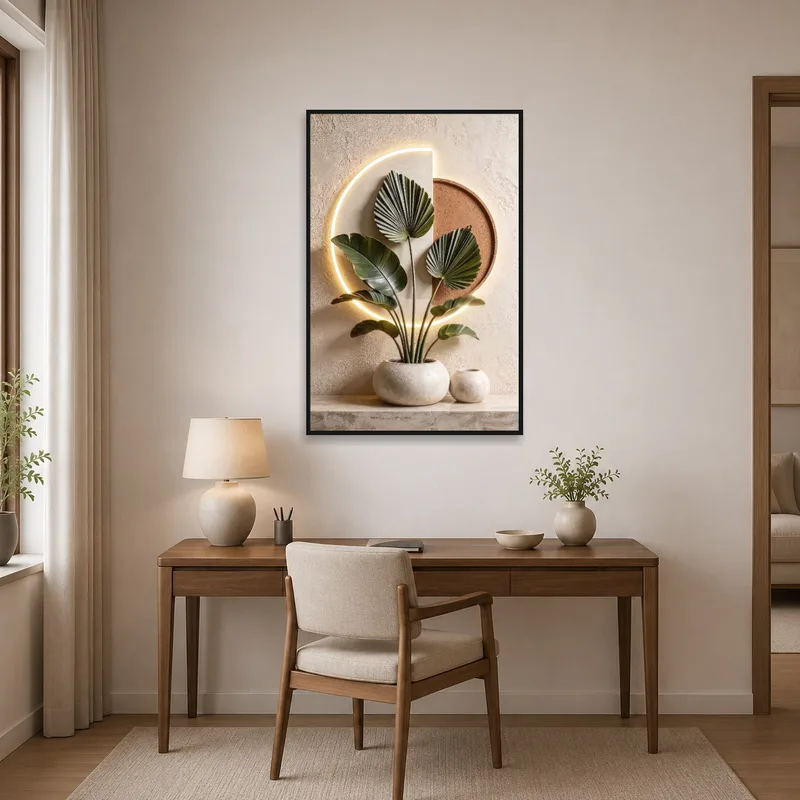 Botanical art bringing sophistication to a home office.
