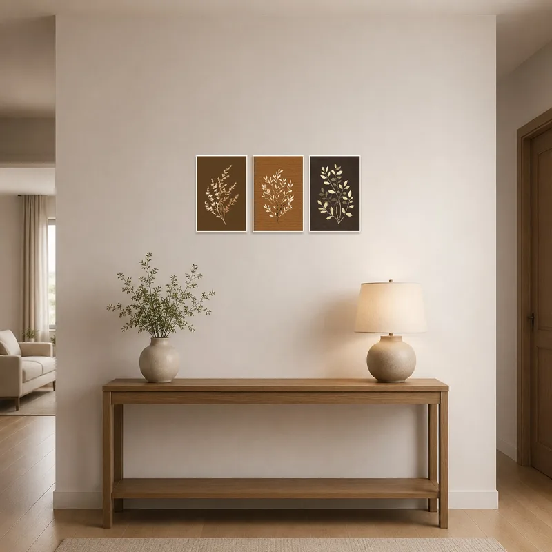 Artistic botanical branches set welcomes in a modern entrance hall.