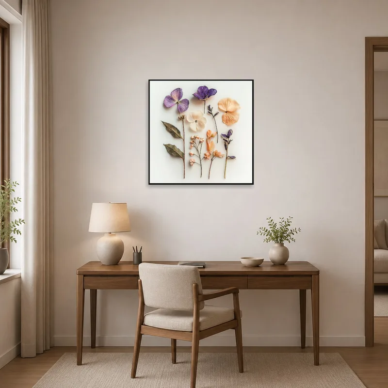 Sophisticated floral art inspiring creativity in a home office.