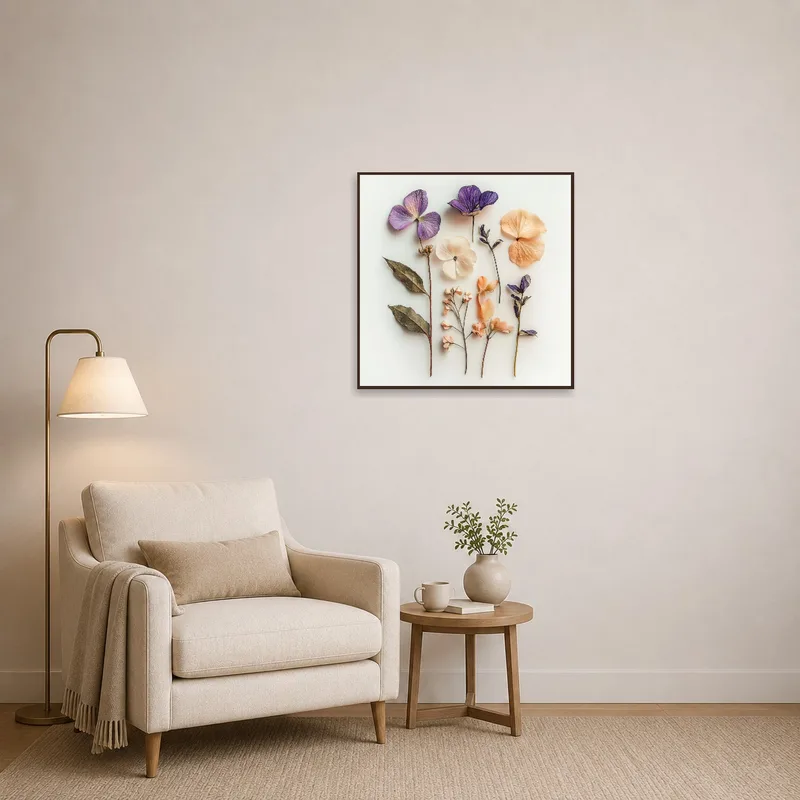 Floral artwork creating a cozy vibe in a quiet reading corner.