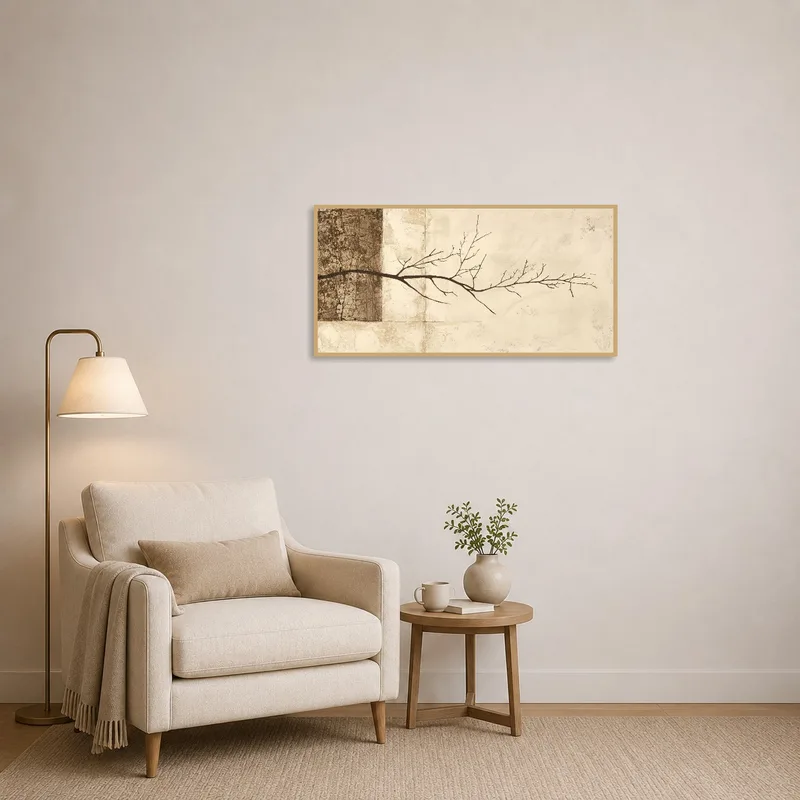 Calming branch silhouette adorns a reading corner, enhancing the serene ambiance.