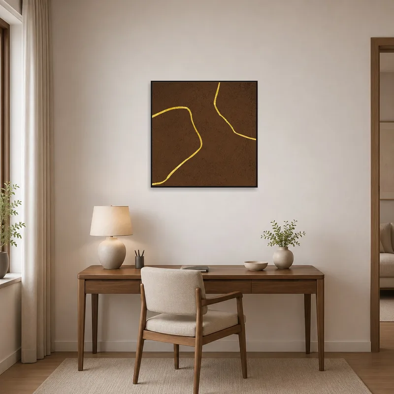 Abstract line print provides inspiration in a functional home office space.